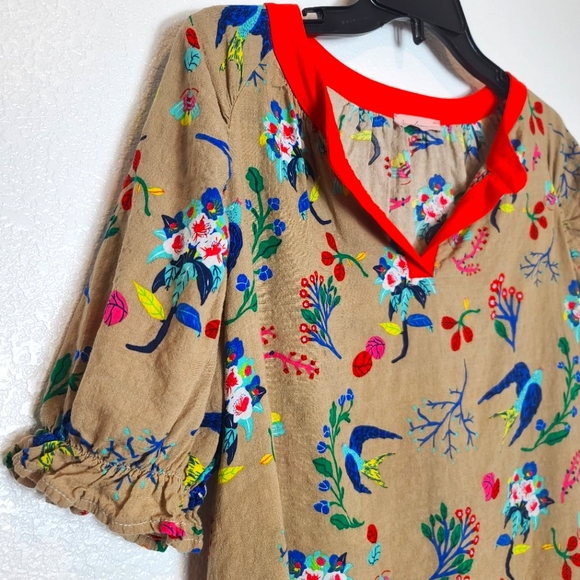CES FEMME Floral Birds Novelty Animal Print Blouse Top - Picture 7 of 9